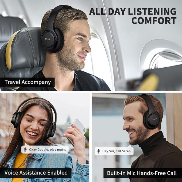 KVIDIO Bluetooth Headphones Over Ear, 65 Hours Playtime Wireless Headphones with Microphone, Foldable Lightweight Headset with Deep Bass, HiFi Stereo Sound for Travel Work Cellphone - Image 5