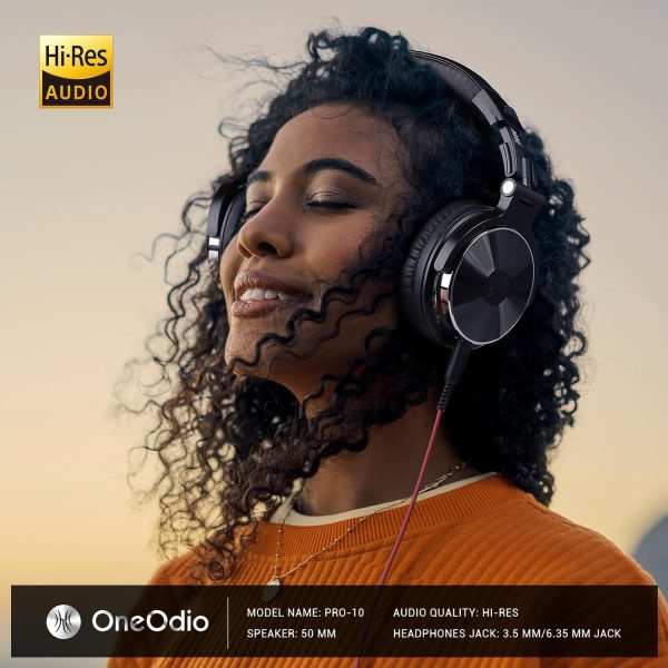 OneOdio Wired Over Ear Headphones Hi-Res Studio Monitor & Mixing DJ Stereo Headsets with 50mm Drivers and 1/4 to 3.5mm Jack for AMP Computer Recording Podcast Keyboard Guitar Laptop - Black - Image 2