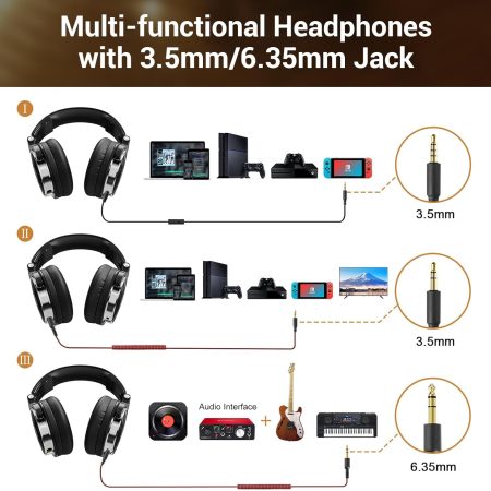 OneOdio Wired Over Ear Headphones Hi-Res Studio Monitor & Mixing DJ Stereo Headsets with 50mm Drivers and 1/4 to 3.5mm Jack for AMP Computer Recording Podcast Keyboard Guitar Laptop - Black - Image 3
