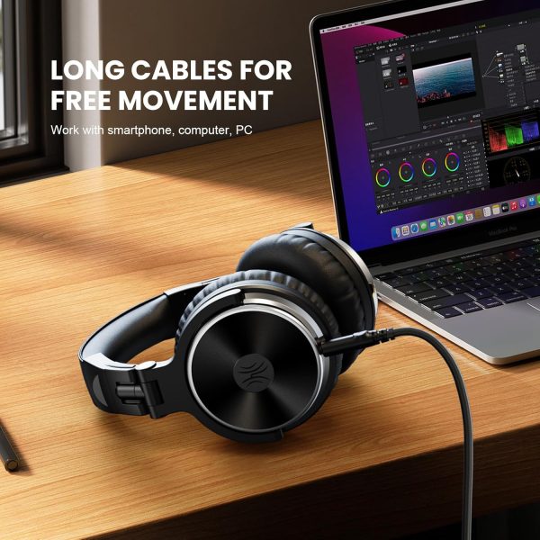 OneOdio Wired Over Ear Headphones Hi-Res Studio Monitor & Mixing DJ Stereo Headsets with 50mm Drivers and 1/4 to 3.5mm Jack for AMP Computer Recording Podcast Keyboard Guitar Laptop - Black - Image 4