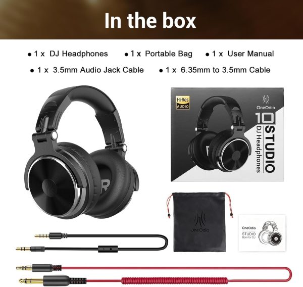 OneOdio Wired Over Ear Headphones Hi-Res Studio Monitor & Mixing DJ Stereo Headsets with 50mm Drivers and 1/4 to 3.5mm Jack for AMP Computer Recording Podcast Keyboard Guitar Laptop - Black - Image 8